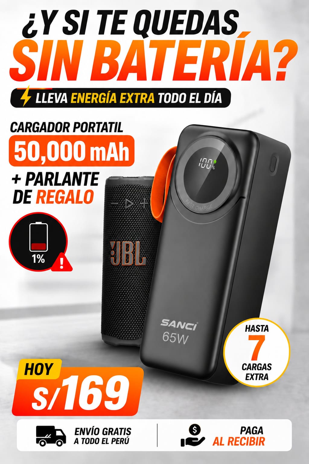 Cargador Portatil 50000mAh + Parlante GRIP