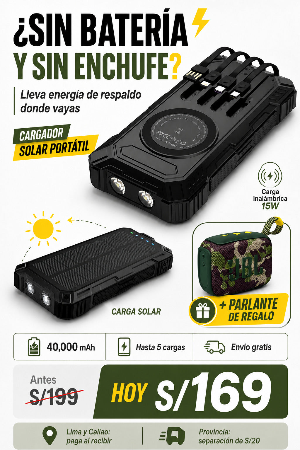 Cargador Solar Portatil 40000mAh + Parlante G0 4